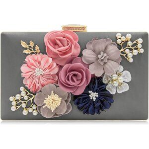 Women's Gray Metal Leaves Flower Evening Bride Wedding Floral Clutch Bag